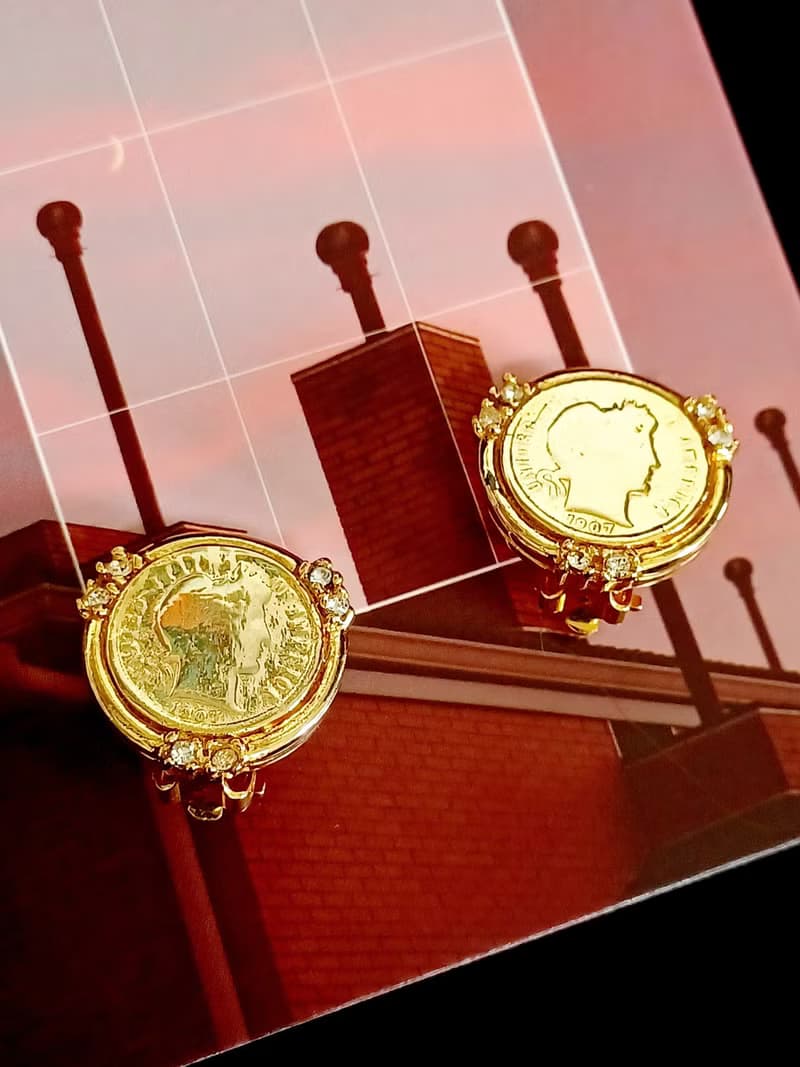 vintage jewelry Ellen Designs 仿羅馬金幣 夾式耳環