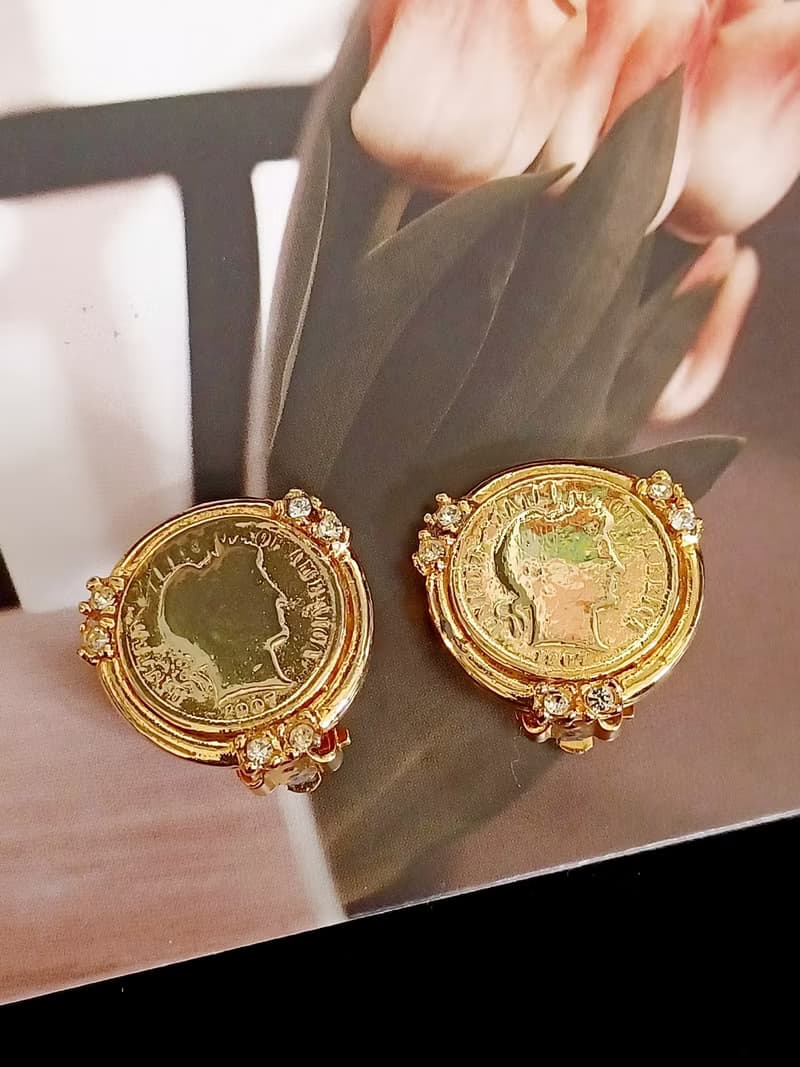 vintage jewelry Ellen Designs 仿羅馬金幣 夾式耳環