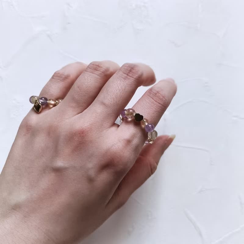 藍莓起司天然晶石尾戒(7A黃水晶.薰衣草紫水晶.金髮晶)招財.貴人