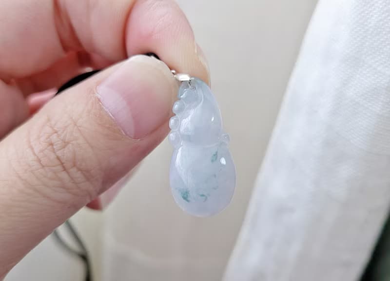 親翠 天然翡翠 冰紫飄花手工雕刻美葫蘆純銀釦頭鎖骨鏈