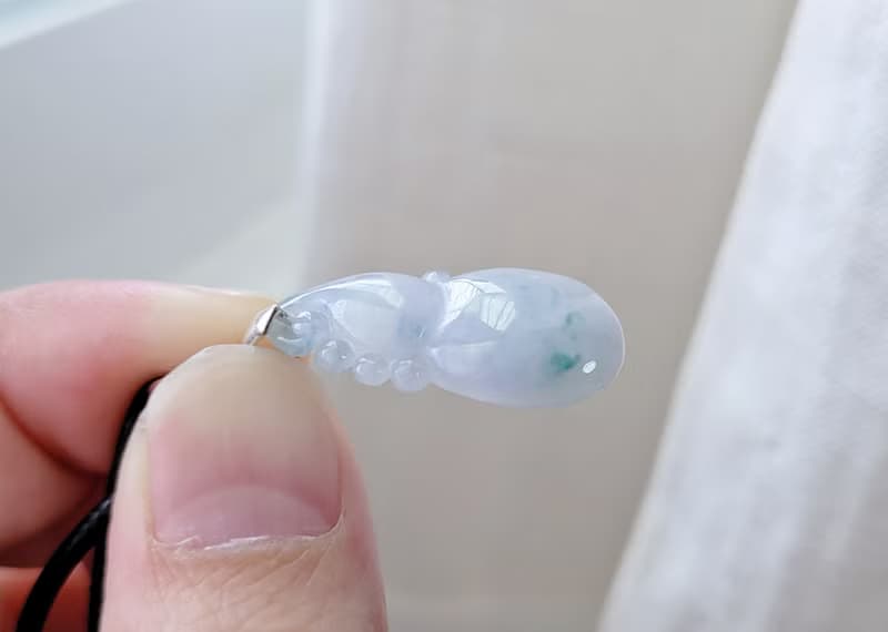親翠 天然翡翠 冰紫飄花手工雕刻美葫蘆純銀釦頭鎖骨鏈