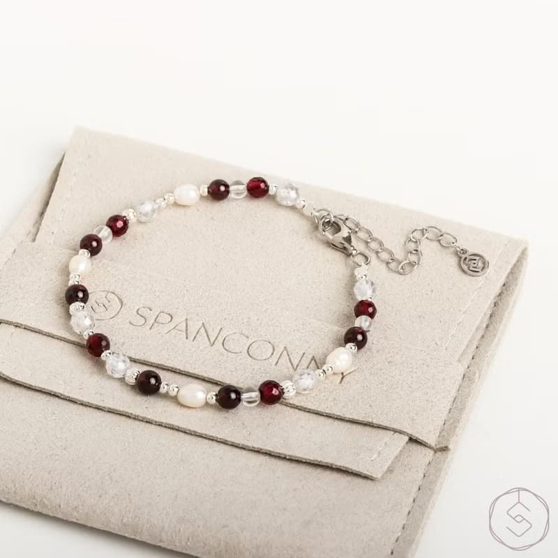 曙光 | 石榴石 珍珠 白水晶 S925純銀 | 天然水晶手鍊
