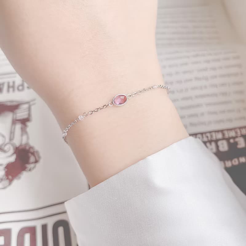 紫水晶925純銀橢圓寶石mix粉晶果實手鍊