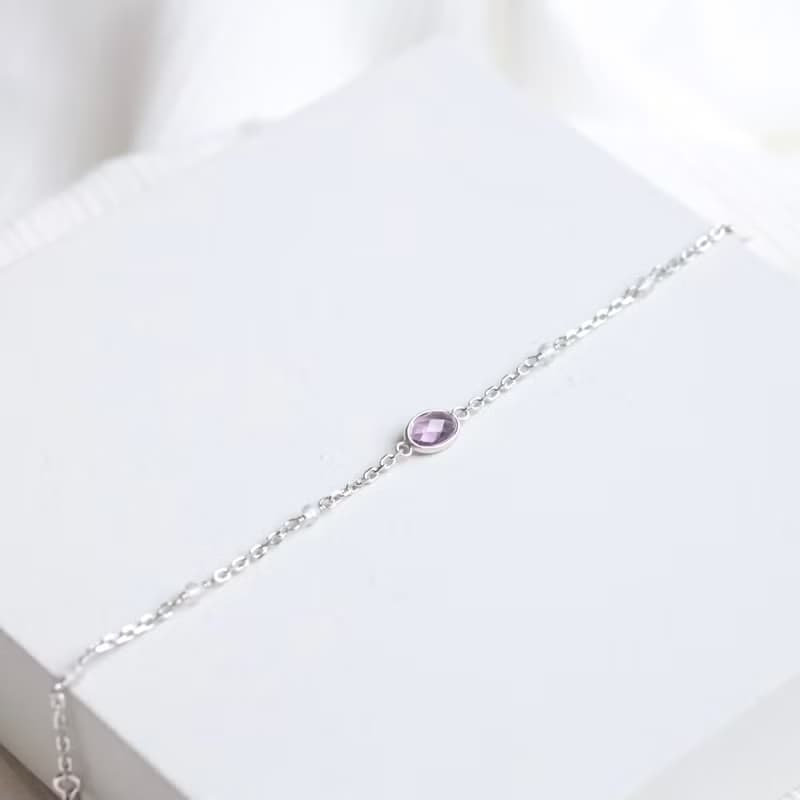 紫水晶925純銀橢圓寶石mix粉晶果實手鍊