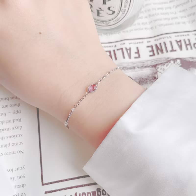 紫水晶925純銀橢圓寶石mix粉晶果實手鍊