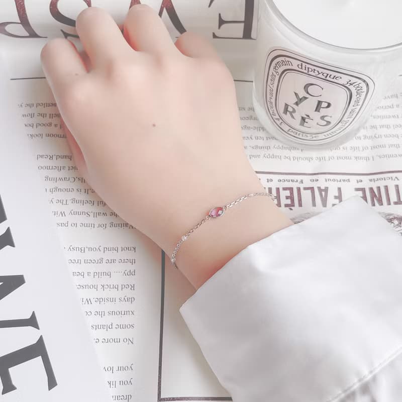 紫水晶925純銀橢圓寶石mix粉晶果實手鍊