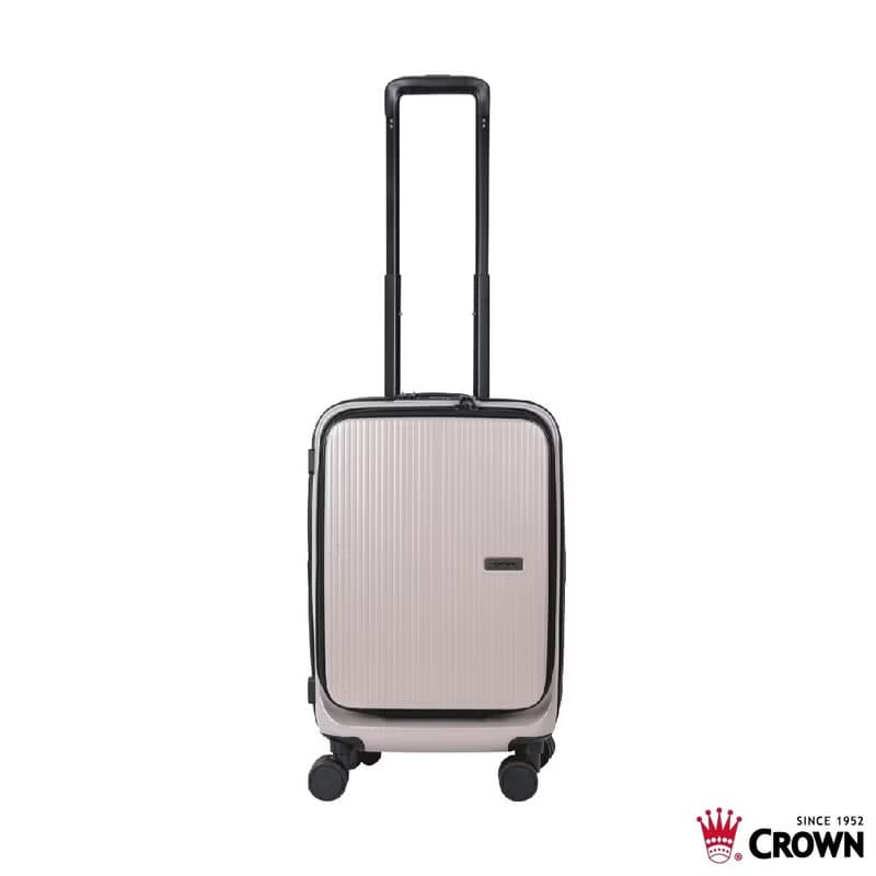 【CROWN】19.5吋 DOPPIO 前開框架拉桿箱 登機箱  霧面拿鐵咖啡