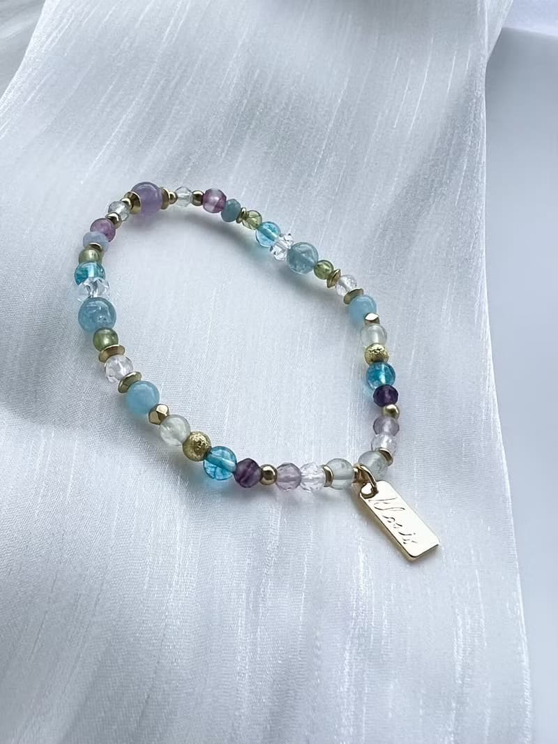 【紫微手鍊- 貪狼星】海藍寶 橄欖石 水晶手鍊 / 贈水晶碎石 /