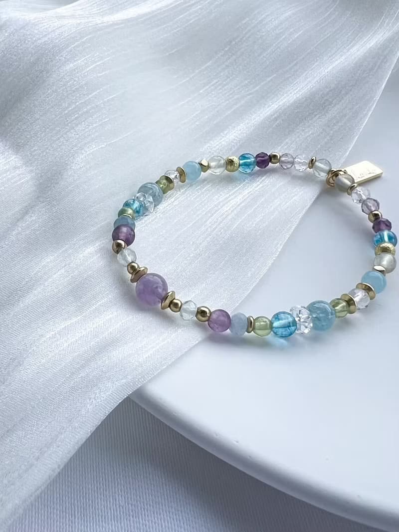 【紫微手鍊- 貪狼星】海藍寶 橄欖石 水晶手鍊 / 贈水晶碎石 /