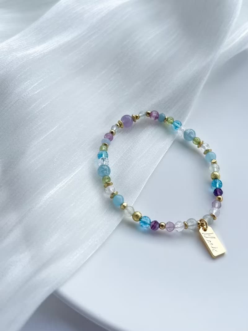 【紫微手鍊- 貪狼星】海藍寶 橄欖石 水晶手鍊 / 贈水晶碎石 /