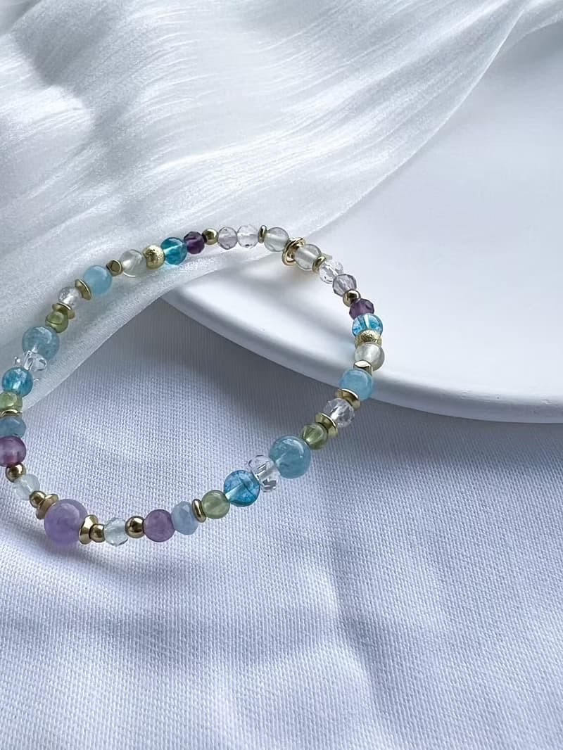 【紫微手鍊- 貪狼星】海藍寶 橄欖石 水晶手鍊 / 贈水晶碎石 /