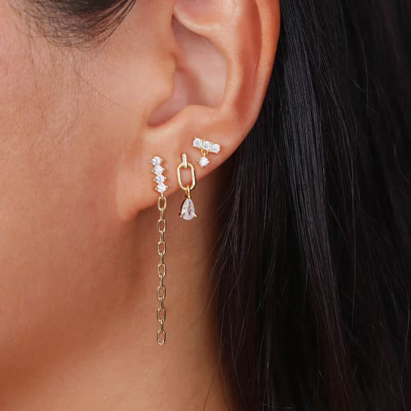 s925銀長款鏈條耳釘 簡約超閃鋯石流蘇女生耳釘 母親節禮物推薦