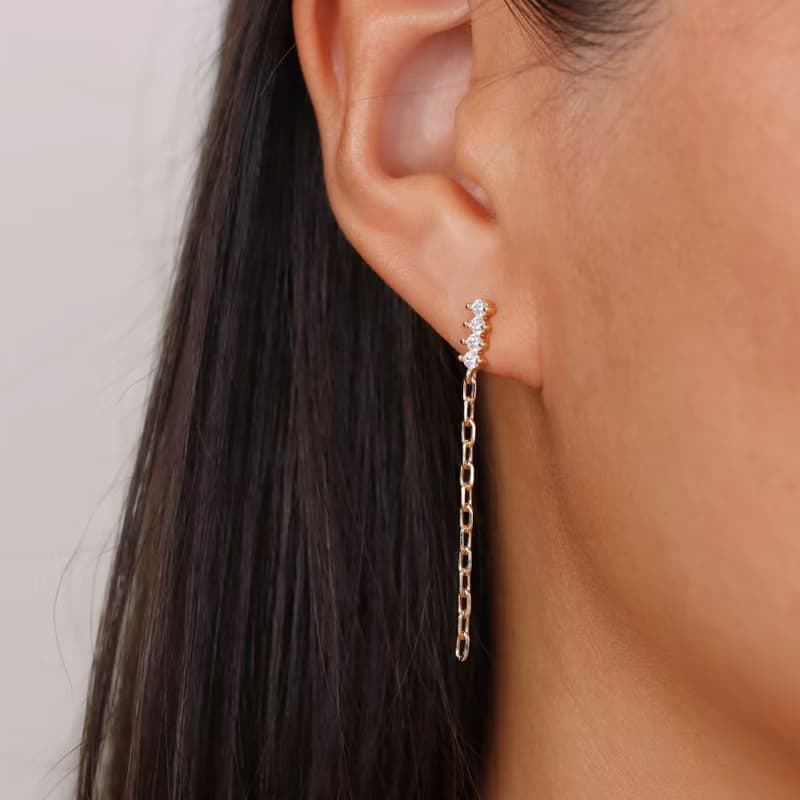 s925銀長款鏈條耳釘 簡約超閃鋯石流蘇女生耳釘 母親節禮物推薦