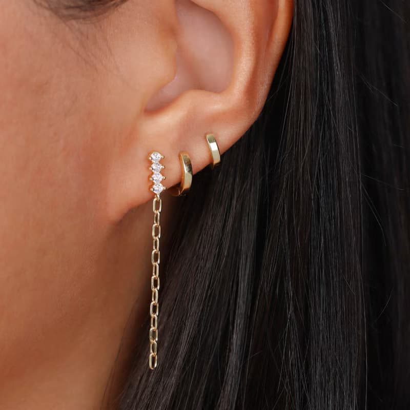 s925銀長款鏈條耳釘 簡約超閃鋯石流蘇女生耳釘 母親節禮物推薦