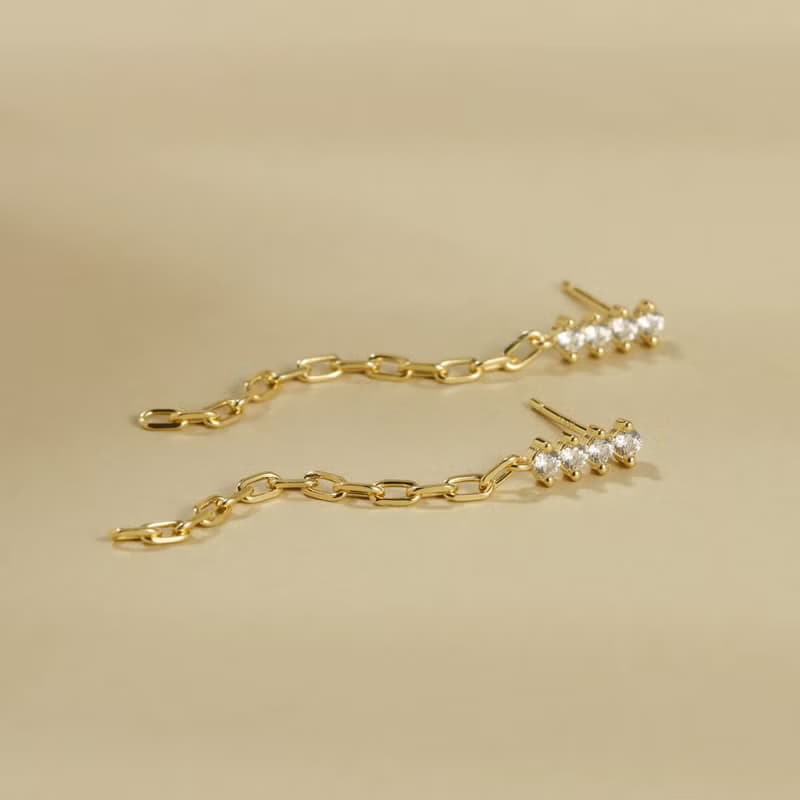 s925銀長款鏈條耳釘 簡約超閃鋯石流蘇女生耳釘 母親節禮物推薦