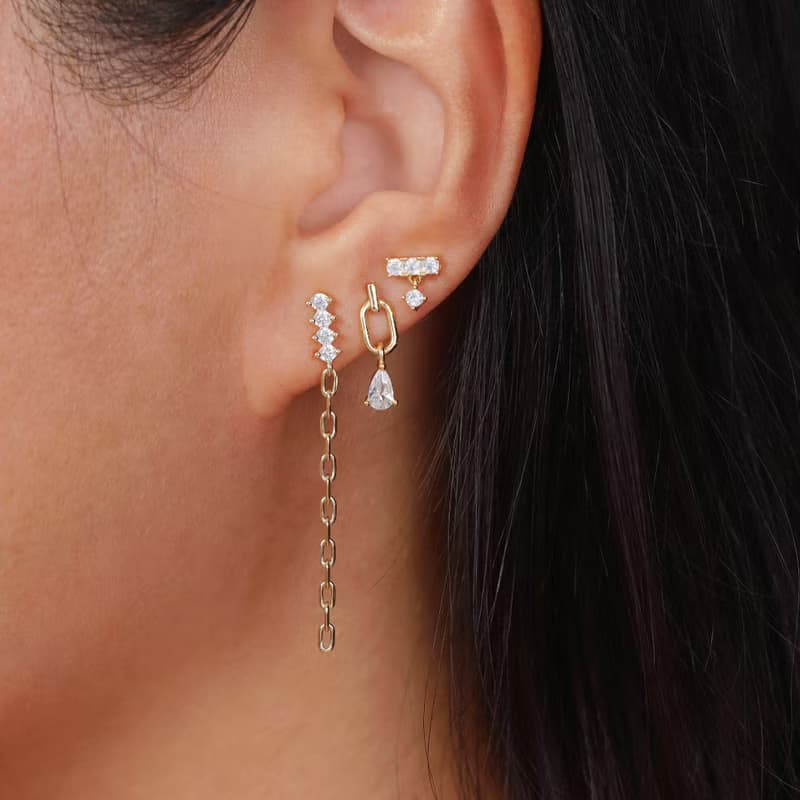 s925銀長款鏈條耳釘 簡約超閃鋯石流蘇女生耳釘 母親節禮物推薦