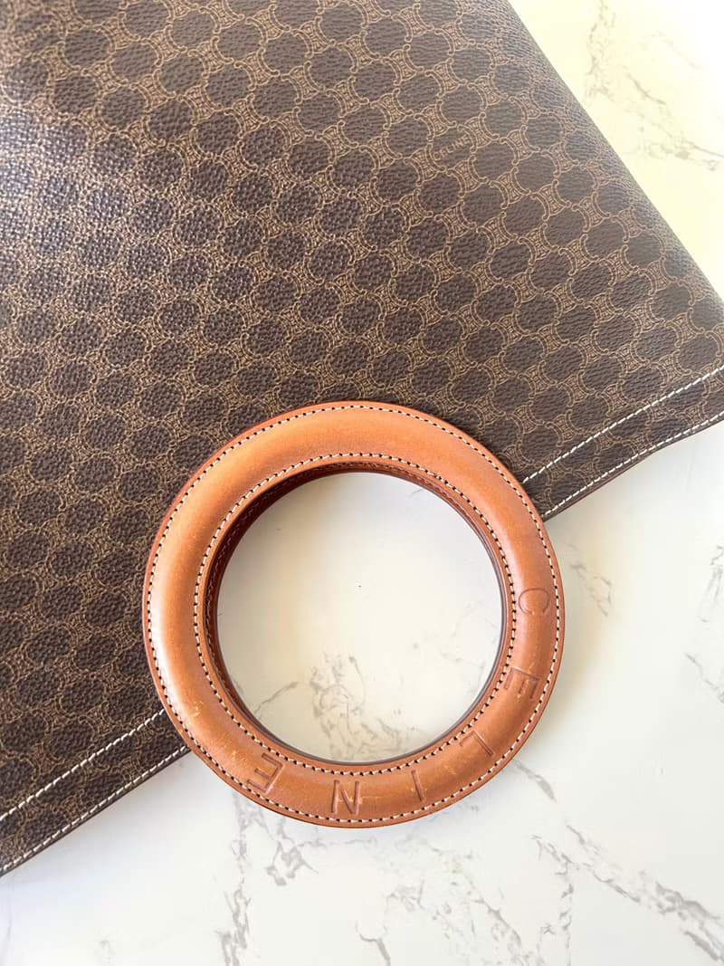 Celine大皮革圓環老花托特包小手挽提袋 中古包 香奈兒 vintage