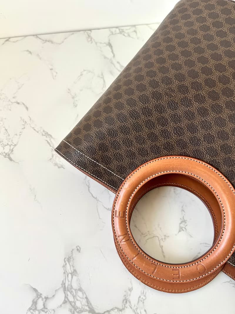 Celine大皮革圓環老花托特包小手挽提袋 中古包 香奈兒 vintage