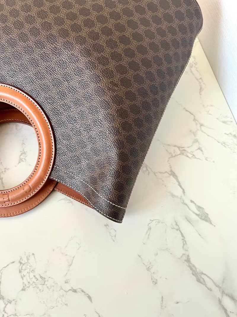 Celine大皮革圓環老花托特包小手挽提袋 中古包 香奈兒 vintage