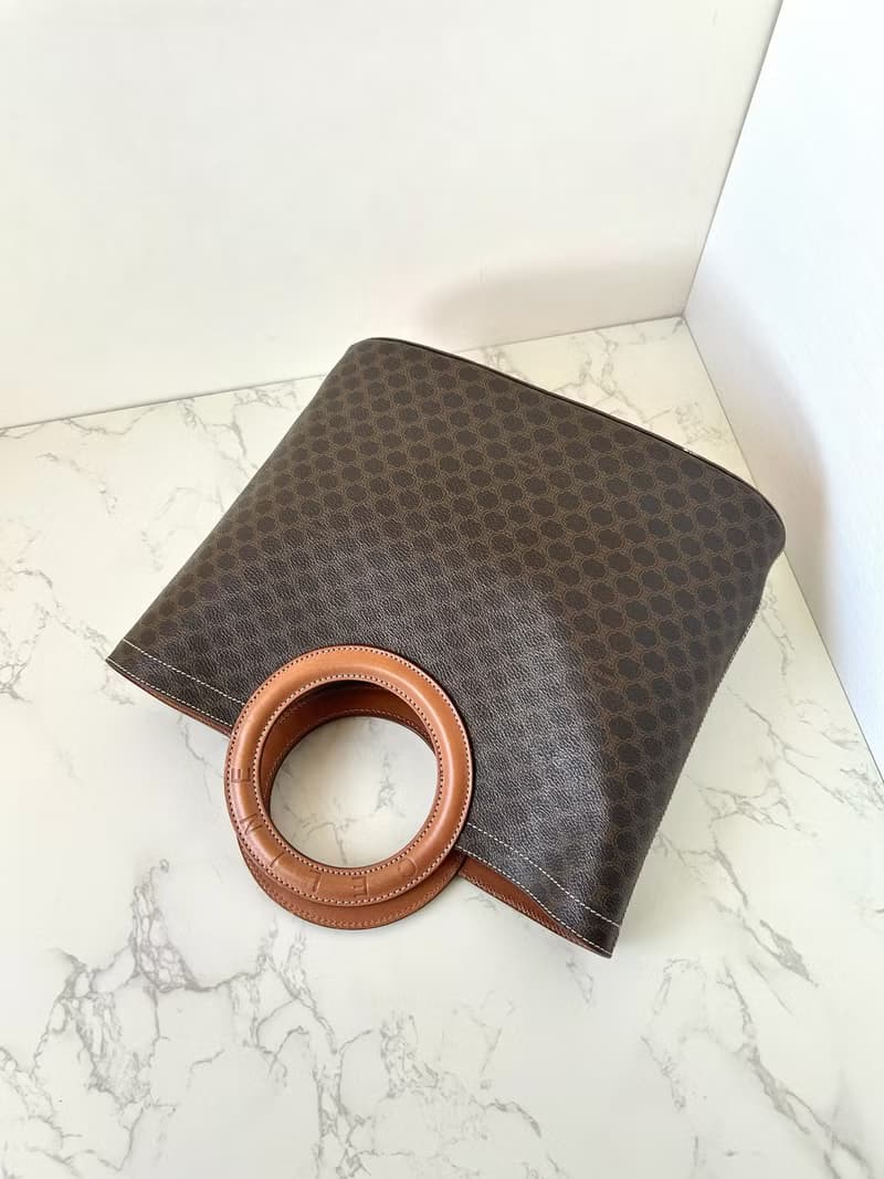 Celine大皮革圓環老花托特包小手挽提袋 中古包 香奈兒 vintage