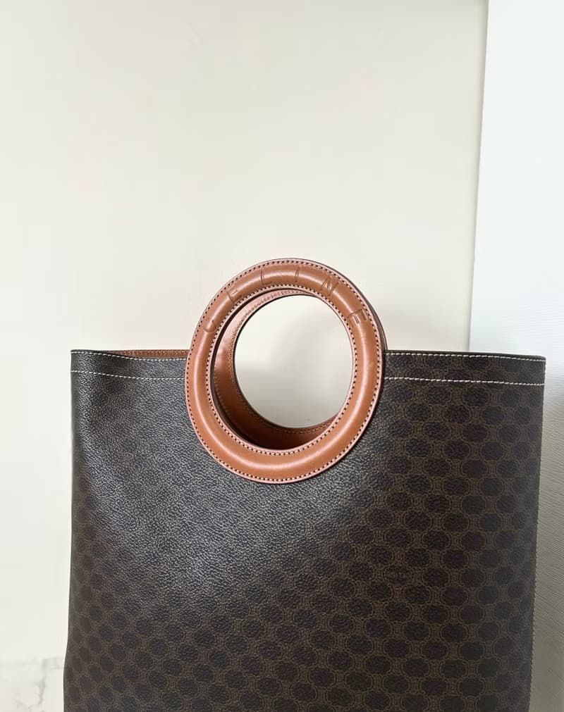 Celine大皮革圓環老花托特包小手挽提袋 中古包 香奈兒 vintage