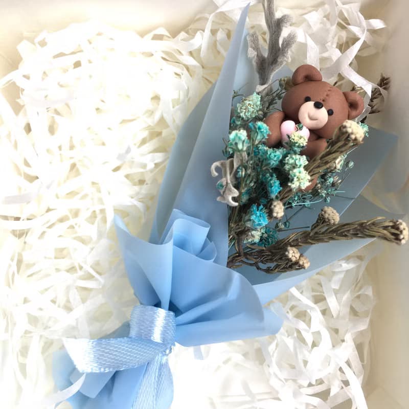 Eudora House 迷你小熊花束、水藍色系、生日禮物、教師節花禮