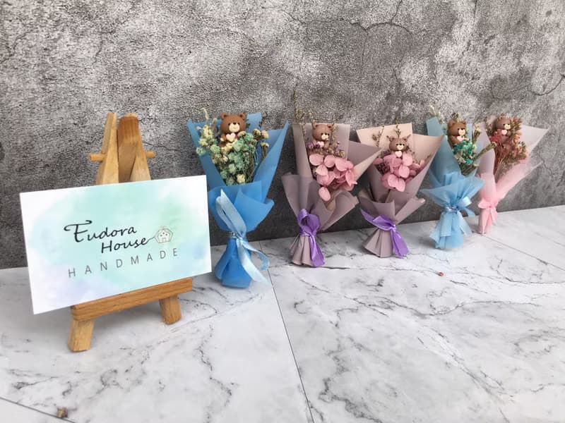 Eudora House 迷你小熊花束、水藍色系、生日禮物、教師節花禮