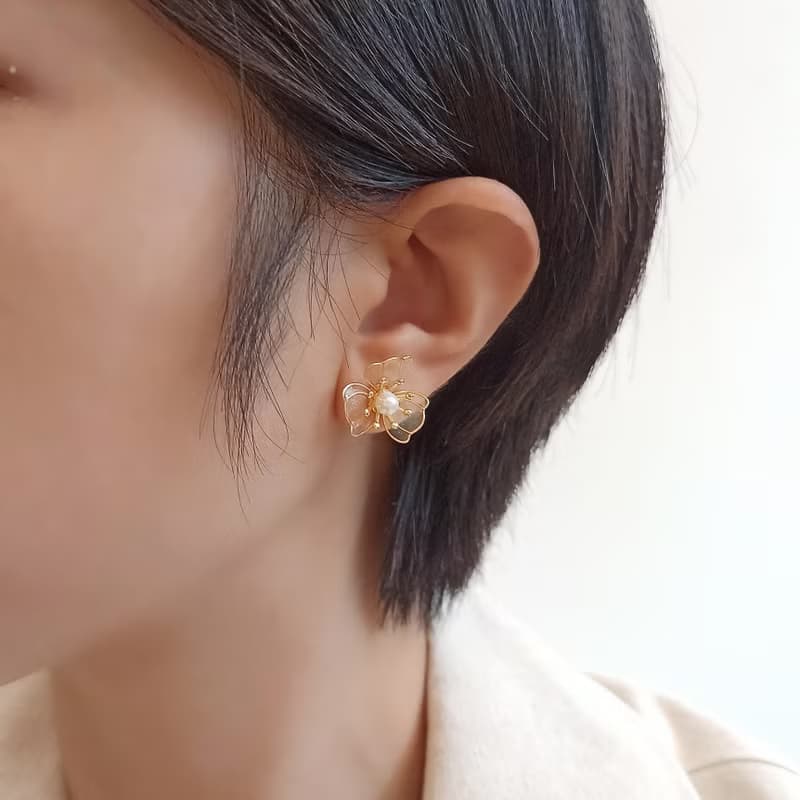 1KM燦爛暮色 兩戴式繡球樹脂花耳環
