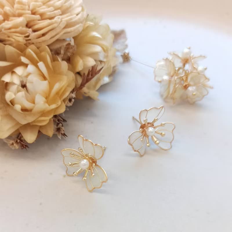 1KM燦爛暮色 兩戴式繡球樹脂花耳環