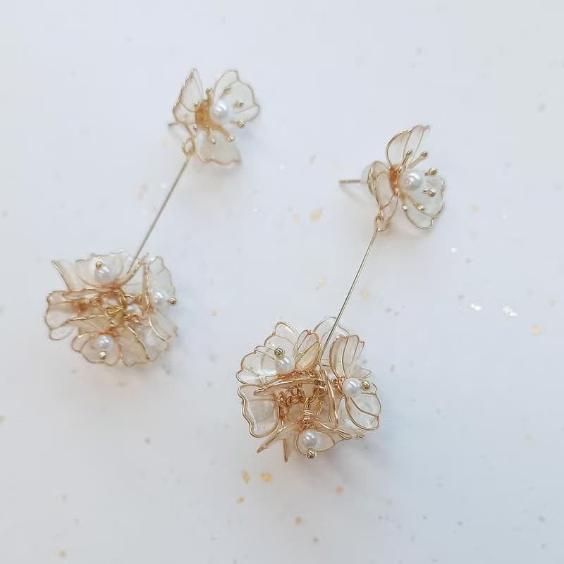 1KM燦爛暮色 兩戴式繡球樹脂花耳環