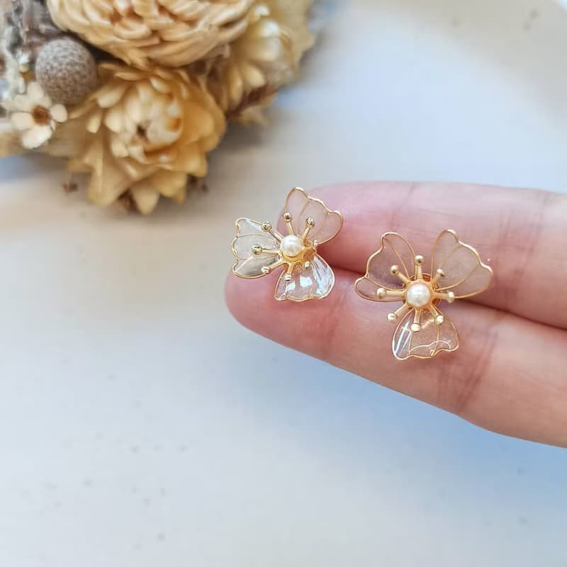 1KM燦爛暮色 兩戴式繡球樹脂花耳環