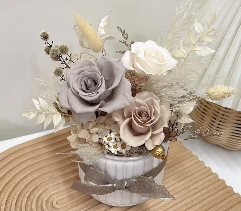 北歐淺灰奶茶盆花 開幕花禮  入厝花禮 附禮盒提袋卡片