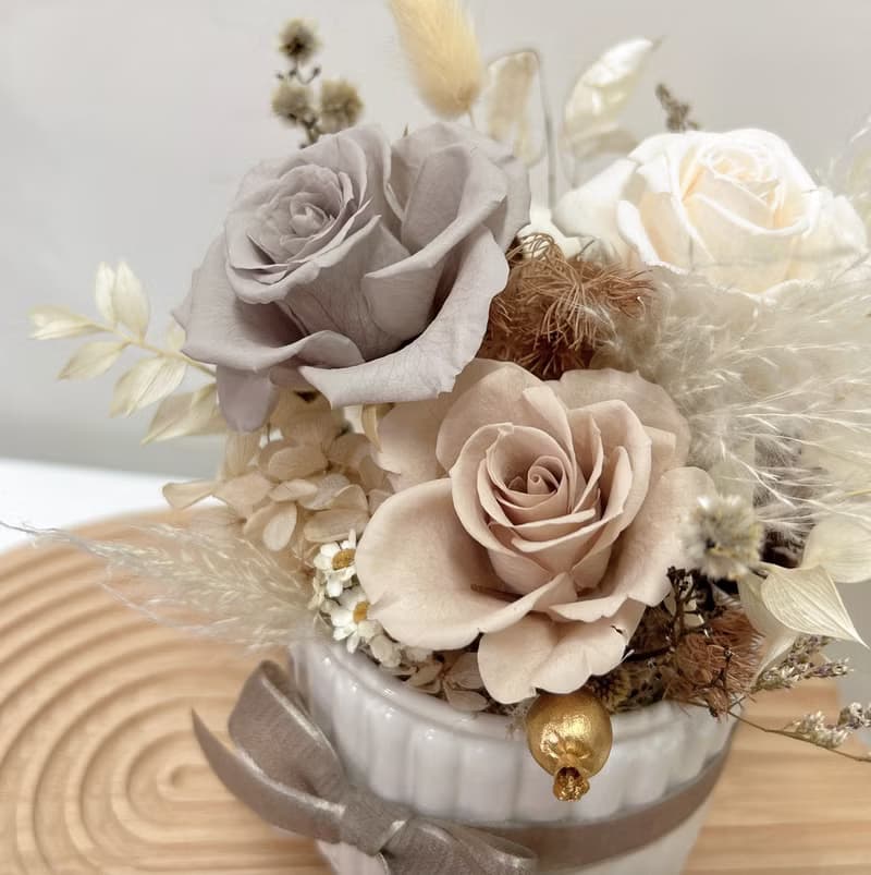 北歐淺灰奶茶盆花 開幕花禮  入厝花禮 附禮盒提袋卡片