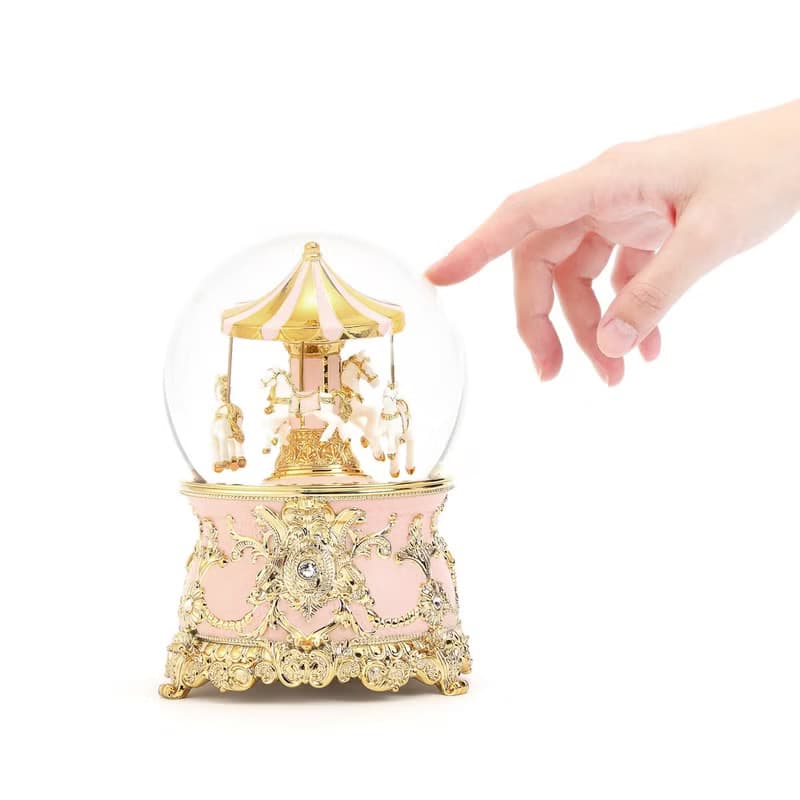 粉金 旋轉木馬 水晶球音樂盒 生日情人告白聖誕交換禮物療癒紓壓
