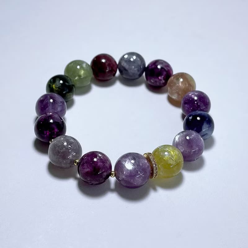 天然礦石 頂級彩祖母晶 12.6 mm 手鍊