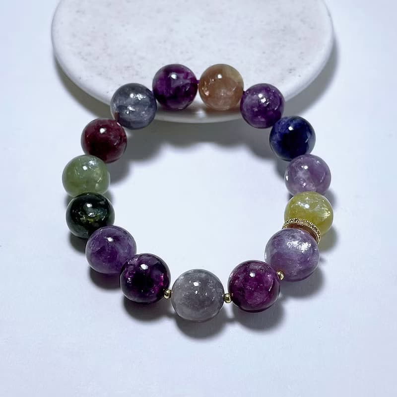 天然礦石 頂級彩祖母晶 12.6 mm 手鍊