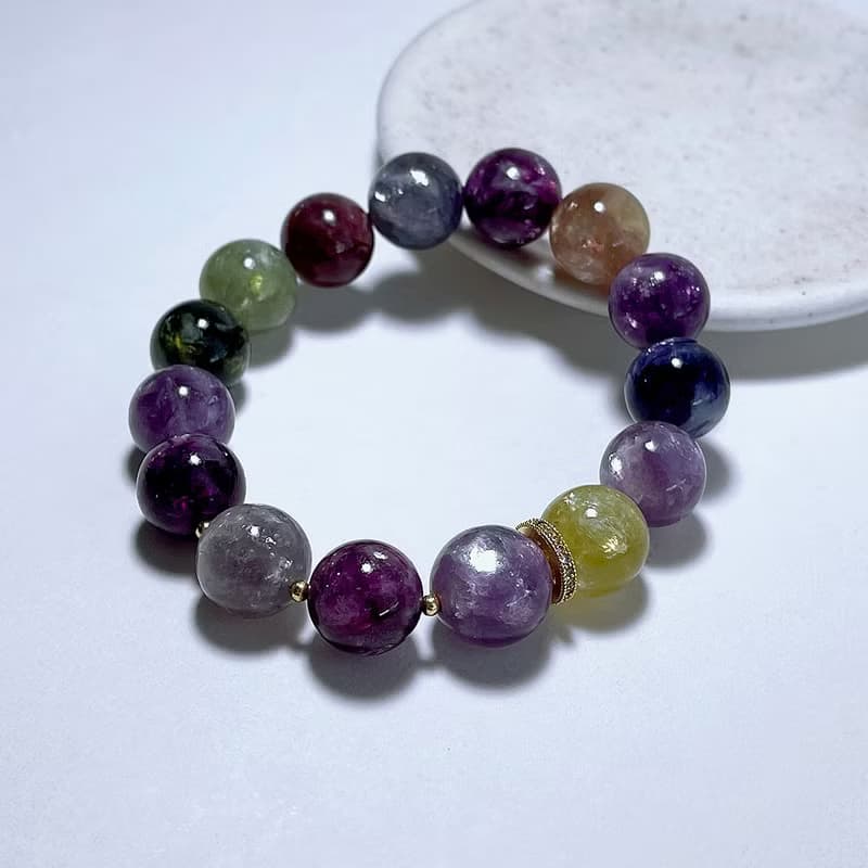 天然礦石 頂級彩祖母晶 12.6 mm 手鍊