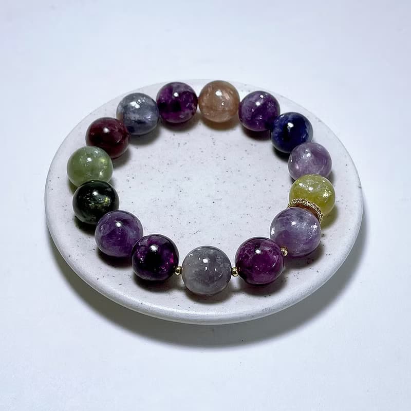 天然礦石 頂級彩祖母晶 12.6 mm 手鍊