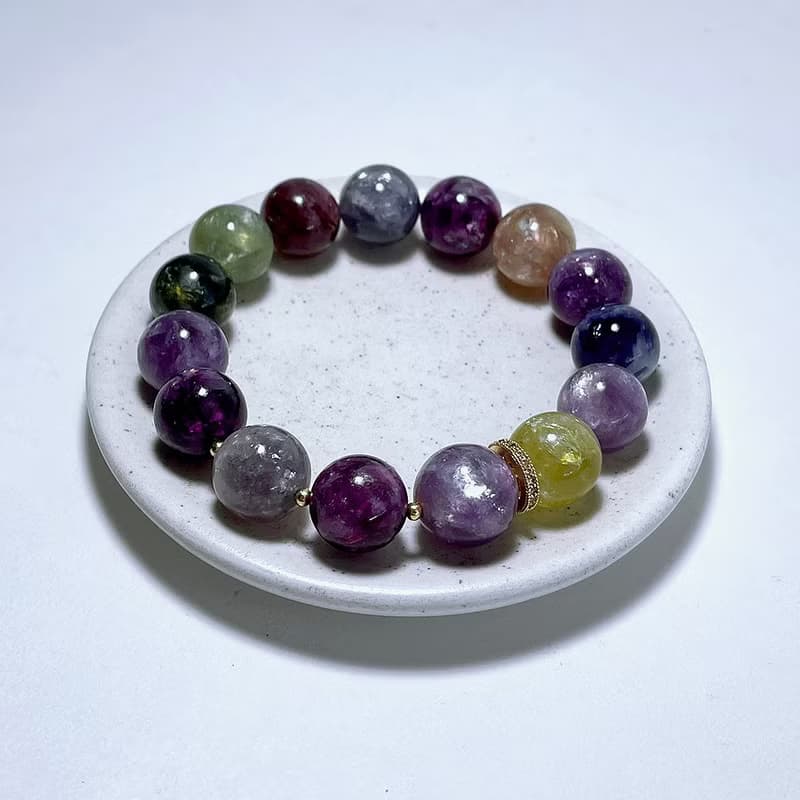 天然礦石 頂級彩祖母晶 12.6 mm 手鍊