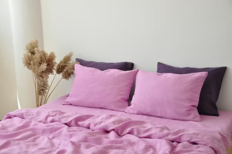Bubble gum linen fitted sheet / Softened linen bed sheet / Deep pocket