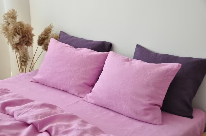 Bubble gum linen fitted sheet / Softened linen bed sheet / Deep pocket