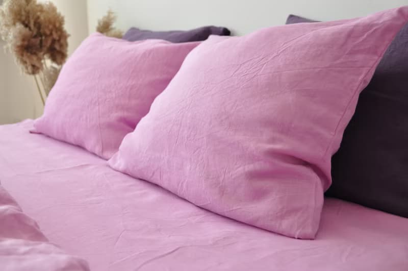 Bubble gum linen fitted sheet / Softened linen bed sheet / Deep pocket