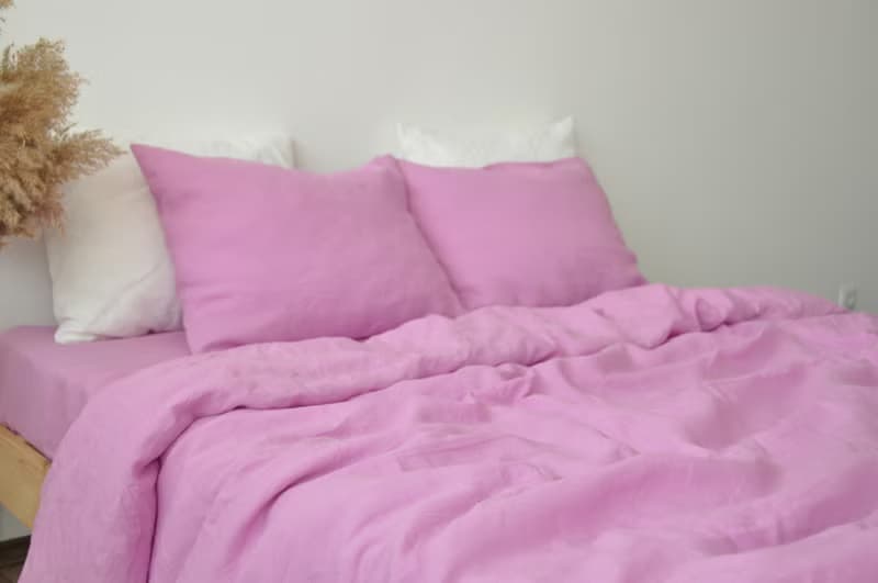 Bubble gum linen fitted sheet / Softened linen bed sheet / Deep pocket