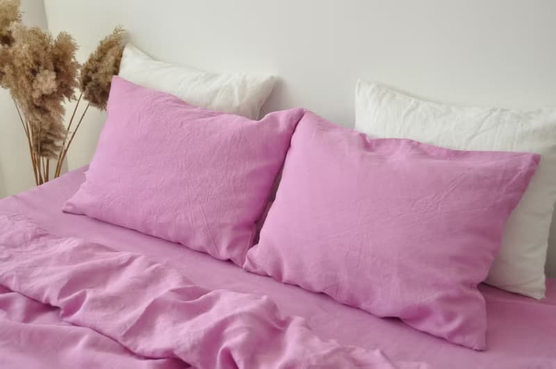 Bubble gum linen fitted sheet / Softened linen bed sheet / Deep pocket