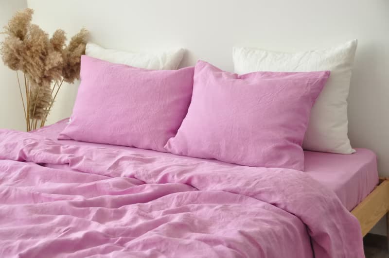 Bubble gum linen fitted sheet / Softened linen bed sheet / Deep pocket