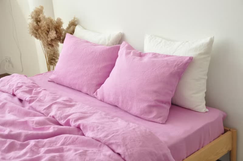 Bubble gum linen fitted sheet / Softened linen bed sheet / Deep pocket