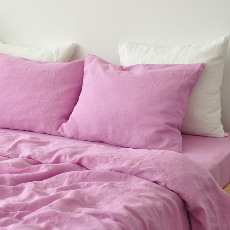 Bubble gum linen fitted sheet / Softened linen bed sheet / Deep pocket