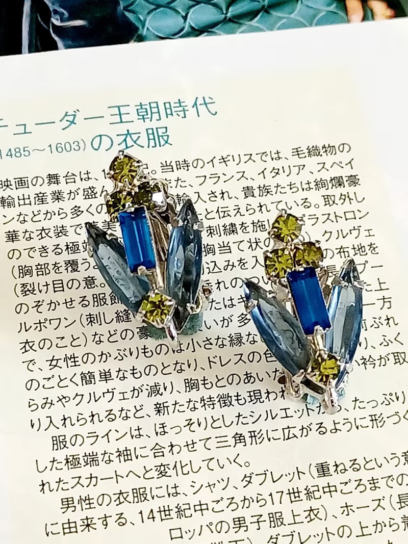 vintage jewelry 古董立體萊茵石花束 夾式耳環