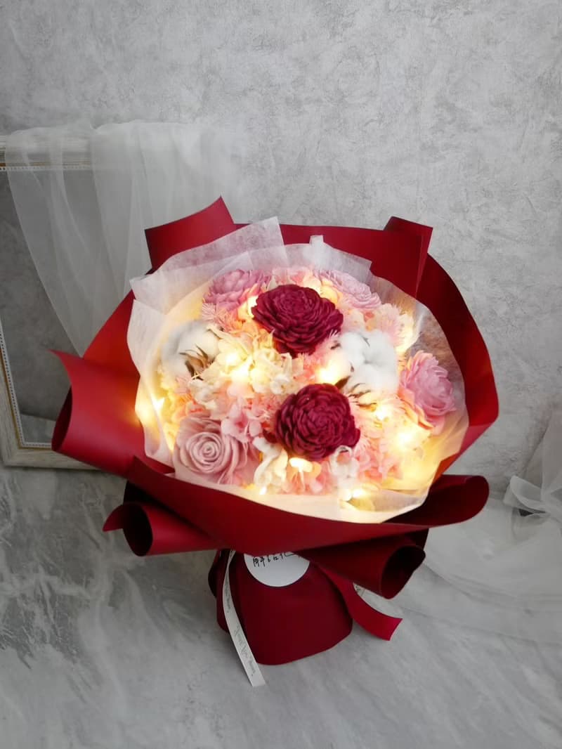 中型圓形乾燥花束【愛戀密語】結婚週年/求婚花束/七夕情人節