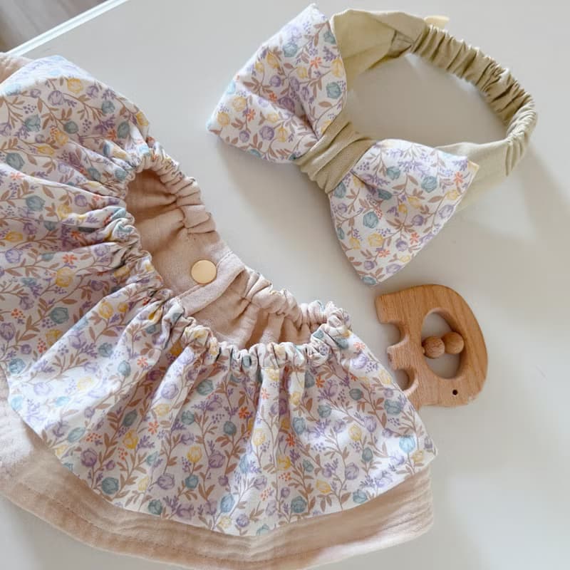 現貨 豐碩果實 荷葉圍兜 髮帶 彌月禮盒 滿月禮 Baby Shower gift